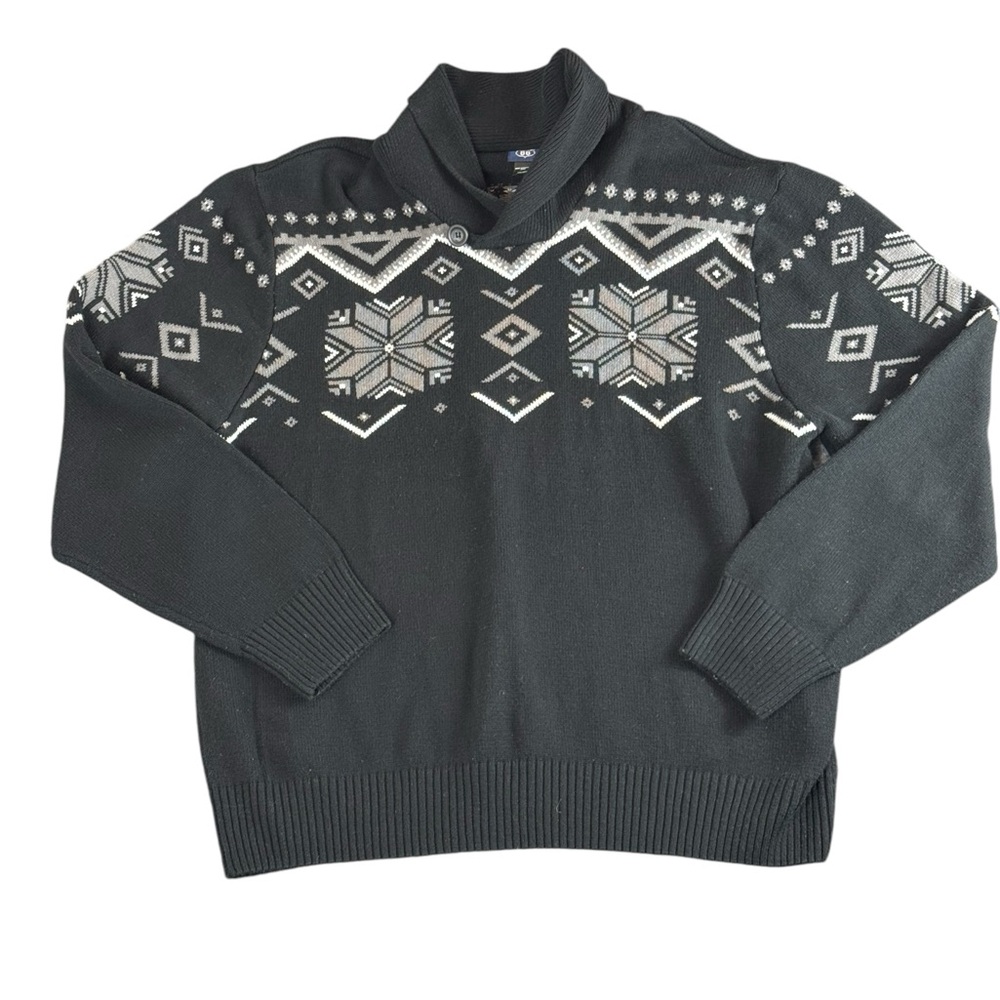 Route 66 Men's Sweater Size XXL Nordic Fair Isle Knit Shawl Collar Grandpacore